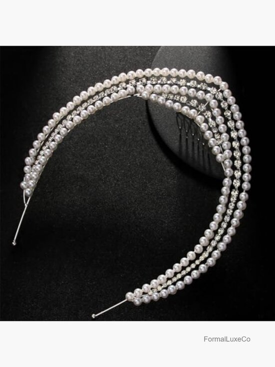 Vintage Pearl Headband Crown Bridal Princess Tiara Rhinestone Medieval